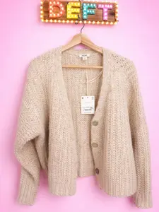 Women's a.n.a Soft Long-Sleeve Chunky Knit Drop Shoulder Buttoned Cardigan, Cream Casual Tops