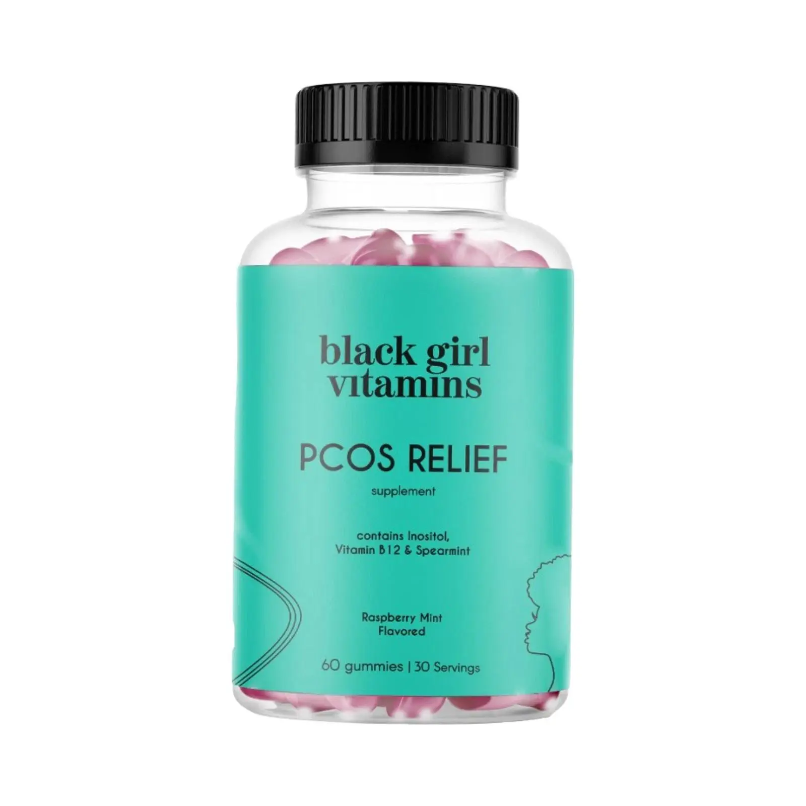 Black Girl Vitamins PCOS Relief Edible Chewable Healthcare Supplement - Women's Cycle Support, 60-Count Daily Nourishing Dietary Supplement Bottle, Prop 65 Safe Gummies, 60 Pieces