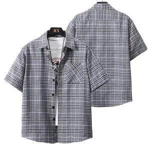 Men's Classic Checked Shortsleeve Collared Buttoned Polyester Shirt, Casual Turn-Down Collar Top with Front Pocket, Menswear for Summer Casual Everyday Wear