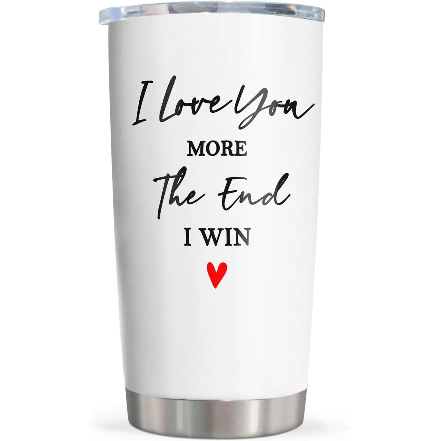 20oz Stainless Portable Stylish Vacuum Flask Tumbler with Lid, Funny "I Love You More" Romantic Couple Travel Mug, Top Anniversary Gift for Husband & Wife