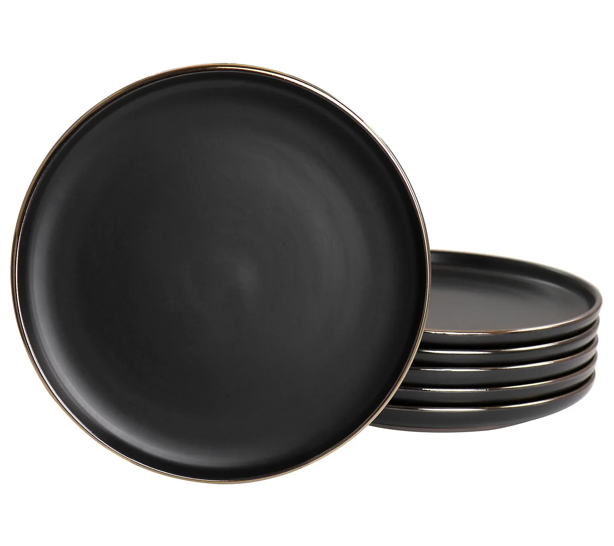 Elama Set of 6 Stoneware Matte Salad Plates with Gold Rim