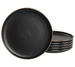 Elama Set of 6 Stoneware Matte Salad Plates with Gold Rim