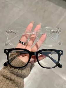 2 Pairs Trendy Anti-Blue Light Glasses, Unisex Square Frame, Casual Plain Design, Lightweight Comfortable Computer Glasses for All Seasons, Square Frames Eyeglass