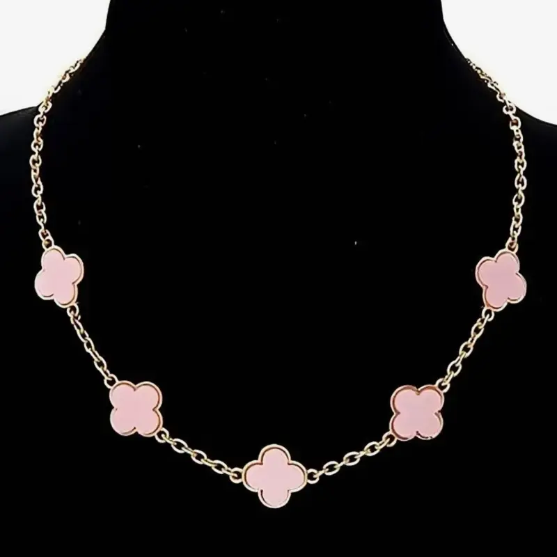 Acetate Marble Effect Clover Station Chain Necklace
