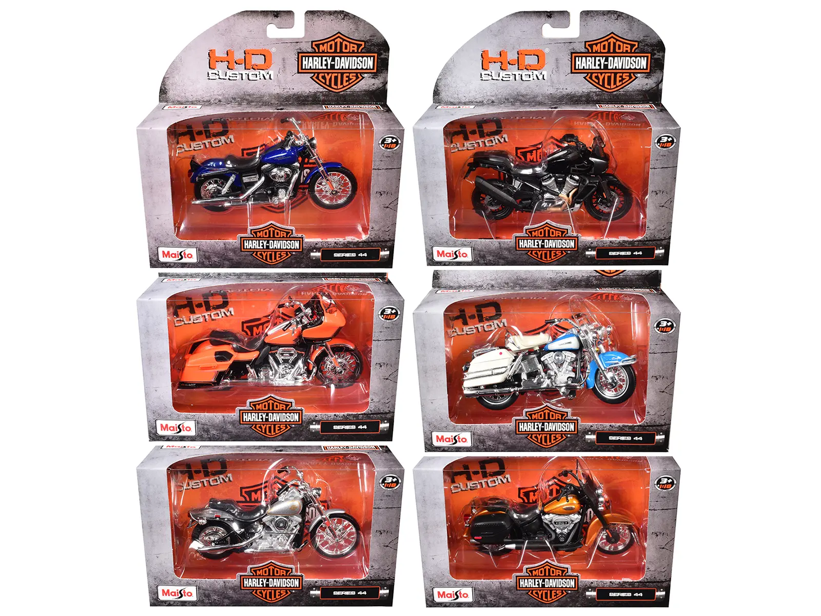 Motorcycle Models of Harley-Davidson Motorcycles 6 piece Set Series 44 1/18 Diecast Motorcycle Models by Maisto
