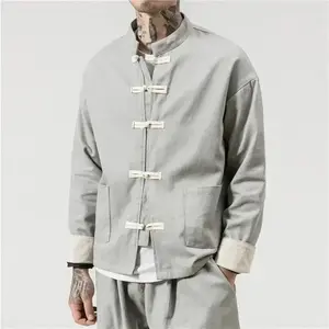 2025 Chinese Traditional Retro Jacket Men Autumn Long Sleeve Tang Suit Chinese Style Collar Button Jacket Oriental Cotton Kung Fu Shirt