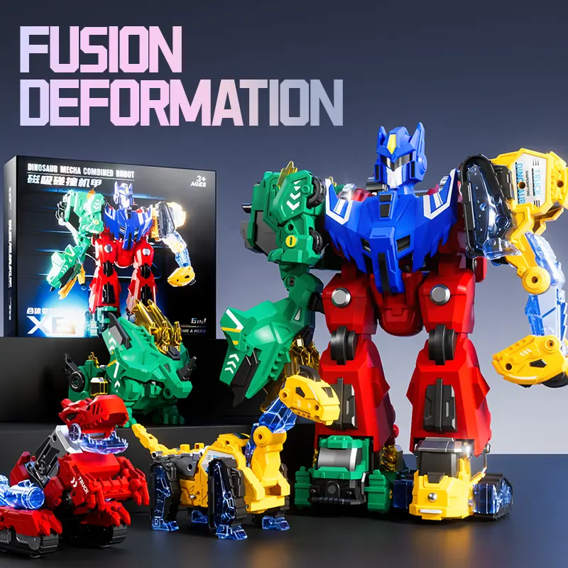【The best gift】Gift Cool STEM Toy Perfect Gift for Toddlers 6-in-1 Magnetic Dinosaur Transformer Car | Auto Collision to Dragon & Unicorn! Build-Your-Own Design for Fun
