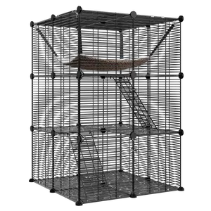 SuperDeal Cat Cage Indoor Cat Enclosures DIY Cat Playpen 3-Tiers Kennels Pet Crate with Extra Large Hammock Cats, Ferret, Chinchilla, Rabbit