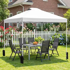 10x10 Pop Up Canopy Tent, Portable Outdoor Tent with Central Lock, UPF50+ Fabric, Sturdy Steel Frame and Adjust Feet for Outdoor Events, Camping, Parties, 4 Weight Bags, Silver White