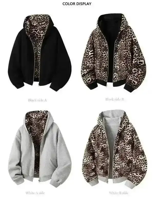 2026 Men's Leopard Print Reversible Hooded Jacket Fashion Boutique Style Autumn Winter Print Coat All Seasons Wear Lightweight Packable Two Sides Wear Outerwear, Men's Hoodie, Casual Jacket, Men's Apparel