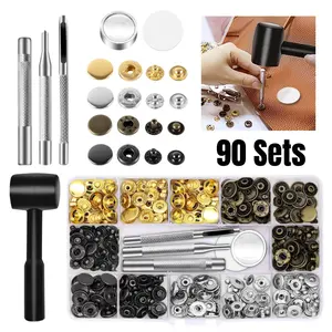 1Sets Metal Snaps Fasteners Button with Hammer Punch Spacer, Leather Snap Button Kits with 4 Setter Tools, DIY Crafts, Suitable for Thin Clothes, Jackets, Jeans Wears, Bracelets, Bags