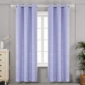 Deconovo Blackout Curtains (2 Panels & Silver Diamond Foil Print) - Thermal Insulated,Soundproof Printed Drapes for Living Room, Bedroom, Sliding Glass Door and Office