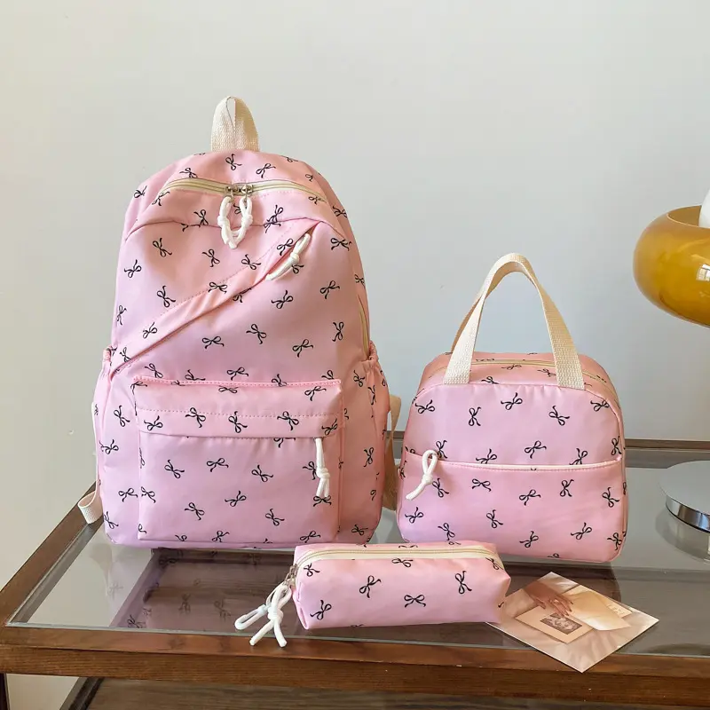 2026 New Bowknot Three-Piece Set Large Capacity Backpack for Leisure Travel