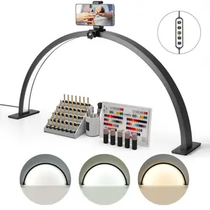 VEVOR Nail Desk Light, 30 W Half Moon Desk Lamp with Phone Holder, Adjustable Brightness and Color Temperature, Arched LED Table Light for Nail Tech, Tattoo Artists, Beauty, Eyelash Extensions
