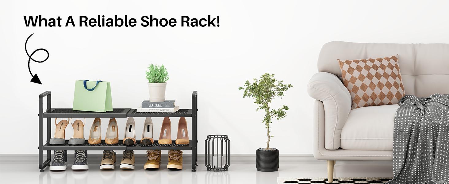 SNTD Shoe Rack - Expandable Shoe Organizer for Closet, Adjustable Metal Shoe Shelf Storage, Stackable Long Shoe Stand Holder for Garage, Entryway, Door Entrance