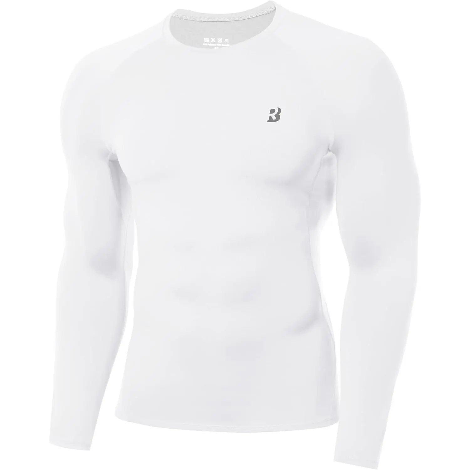 Roadbox Men's Compression Shirts - Raglan Sleeves, 12% Spandex Polyester Mix, 4-Way Stretch, Quick Drying, Breathable Long-Sleeve Base Layer, UPF 50+, Tag-Free Neck, Ergonomic Motion Design, Global Recycled Standard, Casual for Biking, Running, Compressio