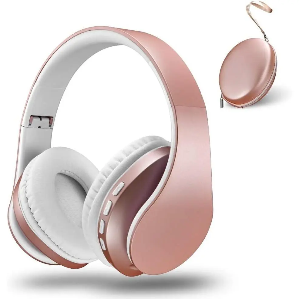 Z-RDL25 Over-Ear Bluetooth Audio Headphones - Foldable, Lightweight, Noise Cancellation/Sound Isolation Stereo Headset with Micro SD/TF, FM, Dual Wireless-Wired Connection, Soft Earmuffs, WiFi, Multi Device Compatibility for Cellphones, PCs (Rose Gold)