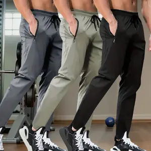 Men's 3-pack joggers ideal for running, hiking, winter sports & outdoor workouts; zippered sweatpants, men's all-season pants, loose fit lounge pants, casual slow-run trousers