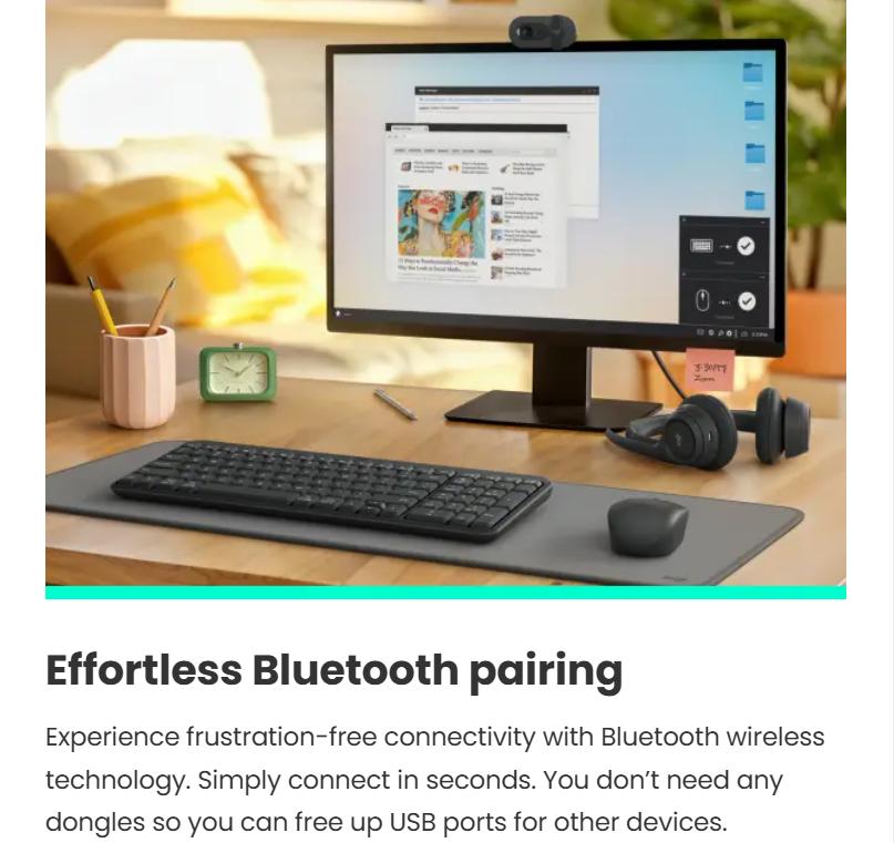 Logitech MK250 Bluetooth Wireless Mouse and Keyboard Combo: Fast & Easy Connectivity, Compact Wireless Keyboard, Ambidextrous Mouse (Graphite) - Wireless Bluetooth Keyboard - Graphite - Wireless B