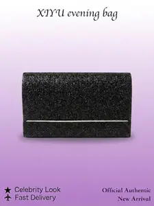 Glitter Evening Clutch Bag for Women, Formal Envelope Purse with Silver Color Metal Bar Accent, Lightweight Compact Clutch for Weddings & Parties