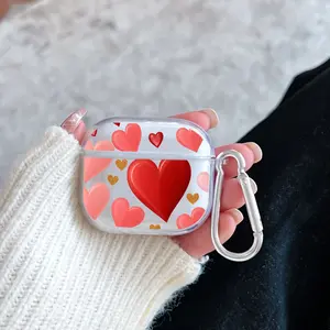 Heart Symphony Pattern Protective Case for AirPods 4/3/2/1/Pro/Pro2 Soft TPU Earphone Cover, Transparent with Keychain