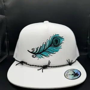 The Company Peacock Feather Snapback Hat with Unique Teal Feather Design & Adjustable Strap Trucker Style