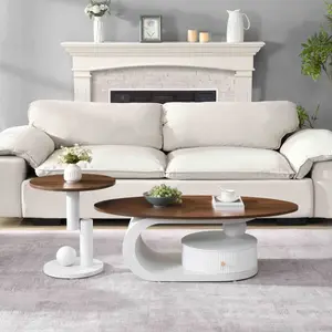 [SOIYELIFE] Luxury Nesting Coffee Table Set of 2,  Tables with Storage for Living Room, Oval and Round Table Set, White Center Table, Cocktail Table, Side Table,  Large 47.24'', Small 19.69'' Unique furniture