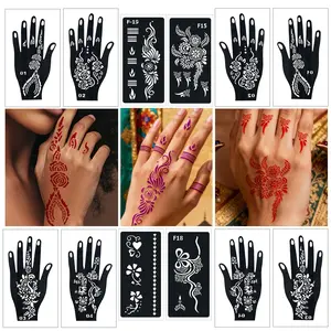 12 Reusable Tattoo Templates for DIY Body Art & Makeup, Patch, Shiny Mehndi Designs, Complex Floral Patterns, Easy-To-Use Templates