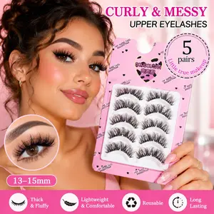 DUODUOTIAN 5 Pairs C-Curl 13-15mm Dense DIY Cluster Eyelash Extensions, Thick & Long Curling & Messy Upper Lashes, 3-Second Easy Application, Beginner-Friendly, Volumizing Eye-Enlarging, for Stage Makeup & Holiday Gifts, Curling And Messy Upper Eyelashes
