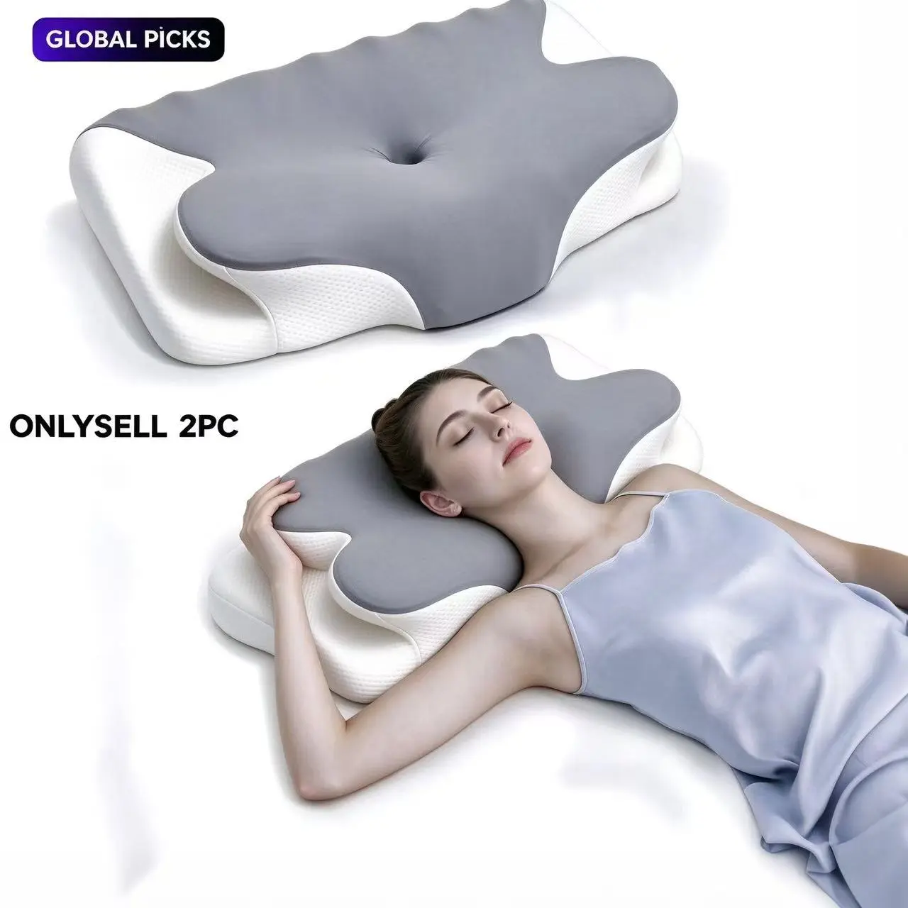【Black Friday】2-Pack Dual-Sided Ergonomic Contour Pillow with Cooling Cover, Zoned Support Design, Wide Arm-Support Wings, Suitable for Side, Stomach and Back Sleepers，Pillow Gift#GLOBAL PICKS#familyfun
