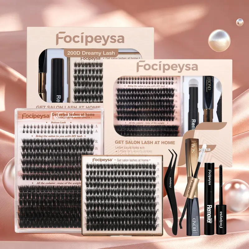 Focipeysa Dreamy Lash Clusters Kit | 200D Cosmetic Eyelash Extensions | Humidity-Resistant Reusable D-Curl Lengthening Volumizing Lashes | Beginner-Friendly DIY Option for Adults’ At-Home Salon-Level Makeup#TikTokShopFallDealsForYou
