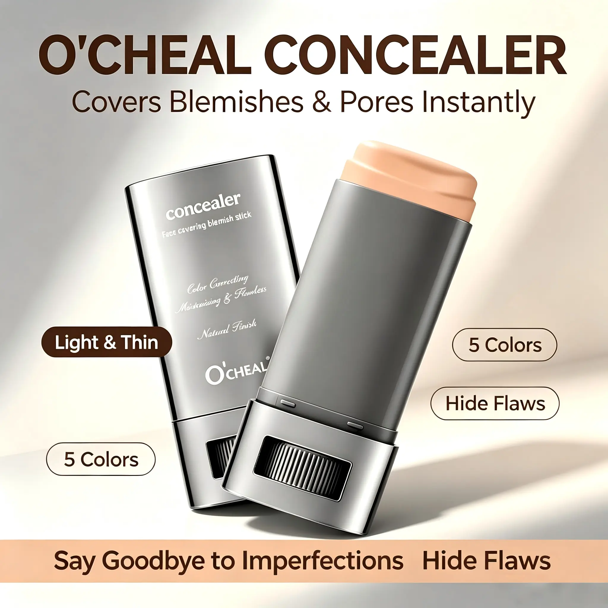O’CHEAL 2-in-1 Concealer & Foundation Stick with Built-In Brush, Buildable Full Coverage, Lightweight Cream Formula, Natural Finish (5 Shades) glow not dry cosmetic moisturizer hydrate moisture acne mark cover