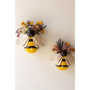 Set Of Two Ceramic Bees Wall Planters