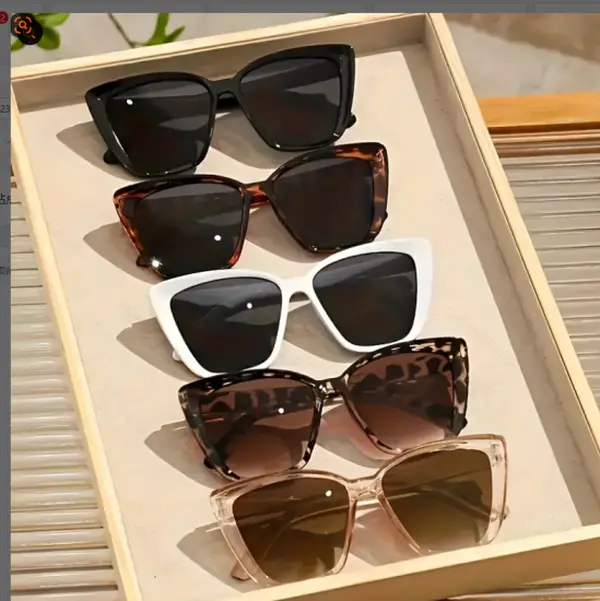 5 Pack Cat Eye Square Sunglasses for Women, Trendy Oversized Large Frame UV Protection Shades, Fashion Outdoor Beach Driving Eyewear Set