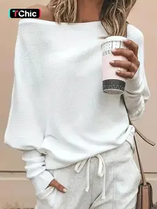 2026 New Model Women's Plain Asymmetrical Hem Boat Neck Batwing Sleeve Sweater, Casual Long Jumper for Spring & Fall, Knitwear Daily Wear, Comfy, Cozy, Elevated Basics, Picnic Ready, Lightweight, Brunch Outfit