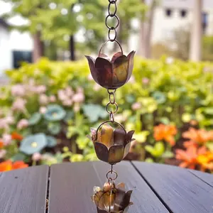 Handcrafted Iron Lotus Rain Chain, 7.5 ft Home Improvement Garden Decor