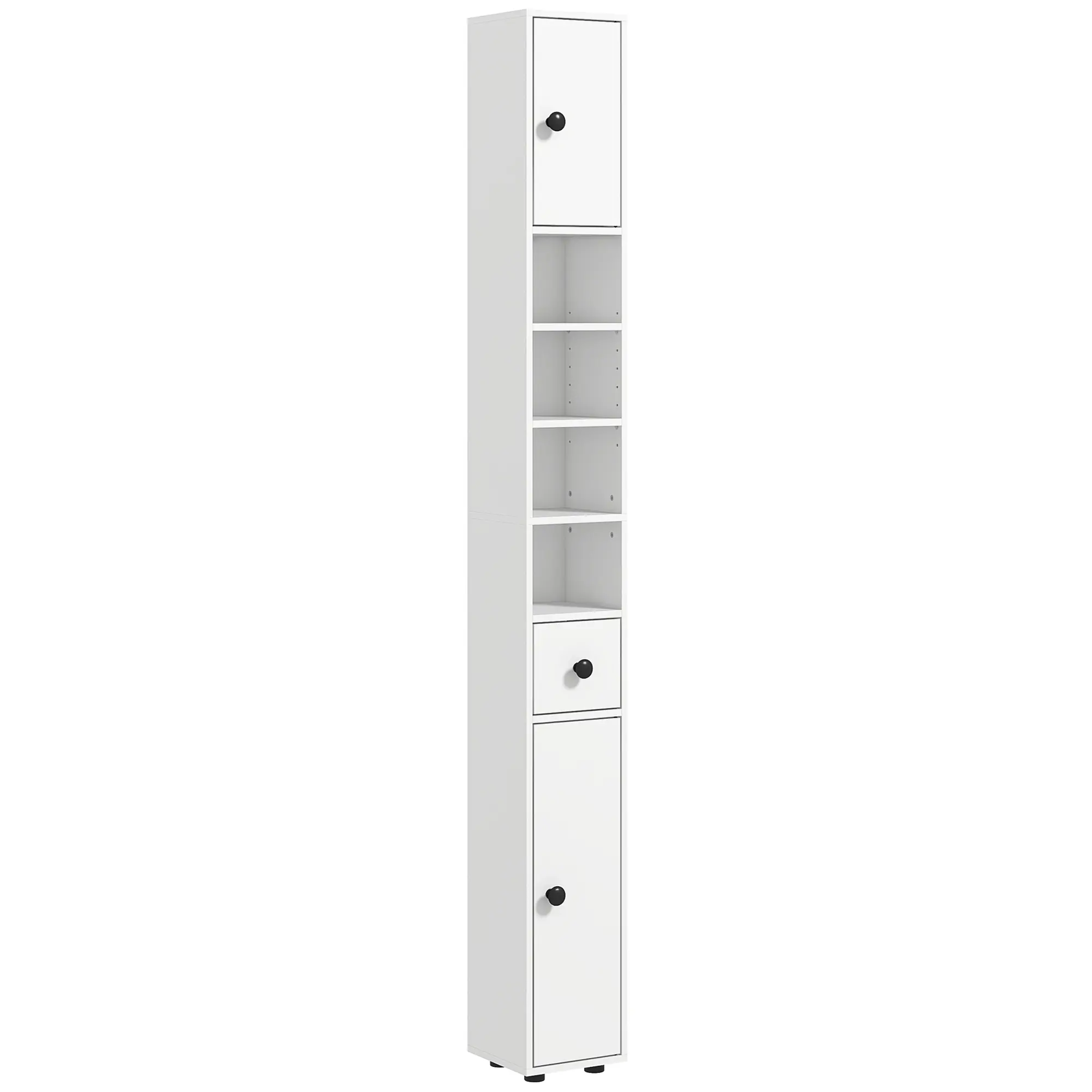 Kleankin Narrow Tall Bathroom Storage Cabinet, 71" Slim Freestanding Bathroom Cabinet with Drawer, Open Shelves, 2 Doors and Adjustable Shelves for Small Spaces, White