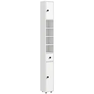 Kleankin Narrow Tall Bathroom Storage Cabinet, 71" Slim Freestanding Bathroom Cabinet with Drawer, Open Shelves, 2 Doors and Adjustable Shelves for Small Spaces, White