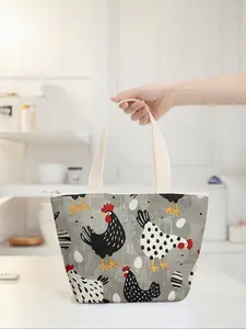 Chicken Pattern Lunch Box Bag, Large Capacity Insulated Travel Handbag, Lightweight Multi-Functional Reusable Lunch Bag for Men & Women, Lunch Cooler Bag, Insulated Lunch Bags
