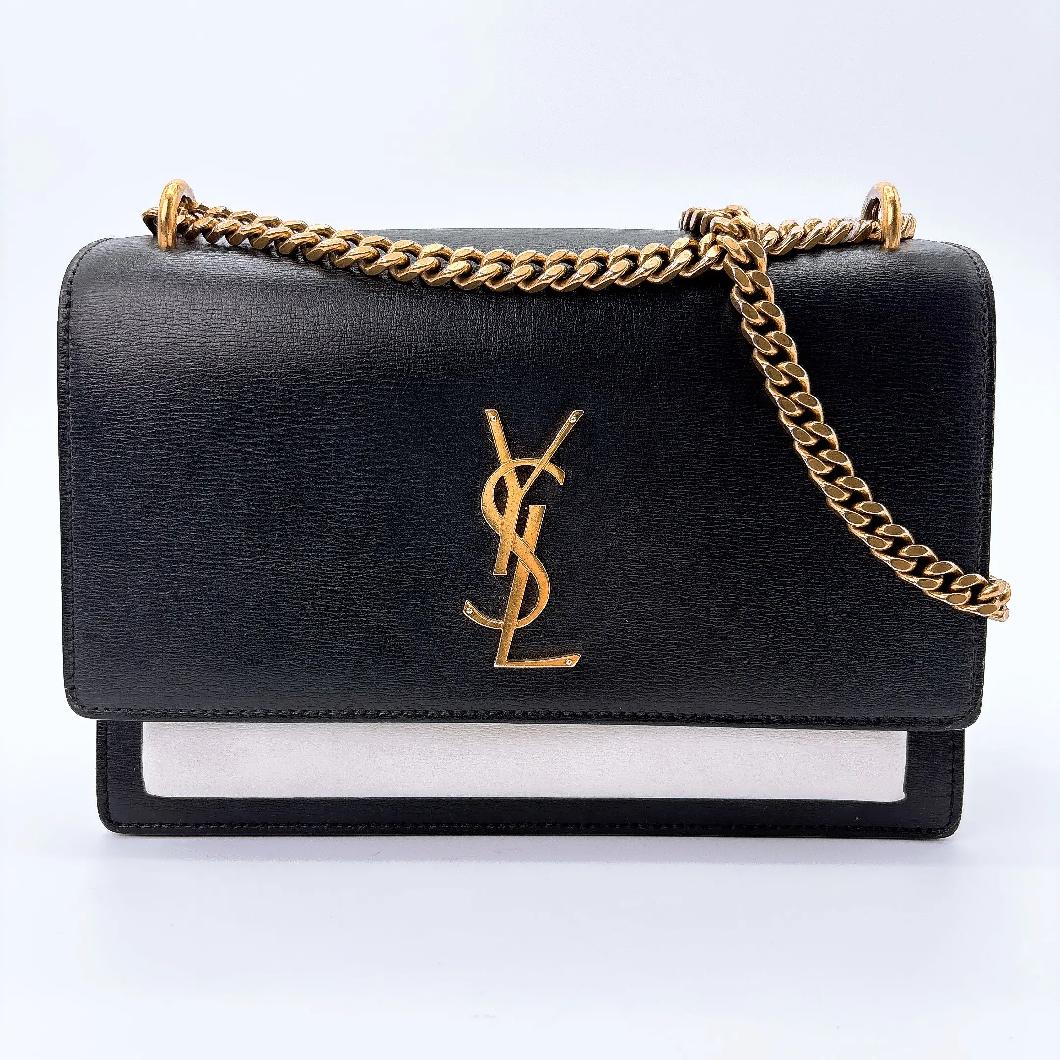 Pre-owned Yves Saint Laurent leather Crossbody Bags YSL Saint Laurent Calfskin Bi Color Medium Monogram Sunset Black Pearl White
