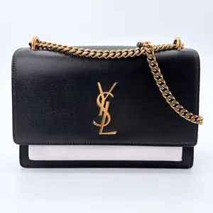 Pre-owned Yves Saint Laurent leather Crossbody Bags YSL Saint Laurent Calfskin Bi Color Medium Monogram Sunset Black Pearl White
