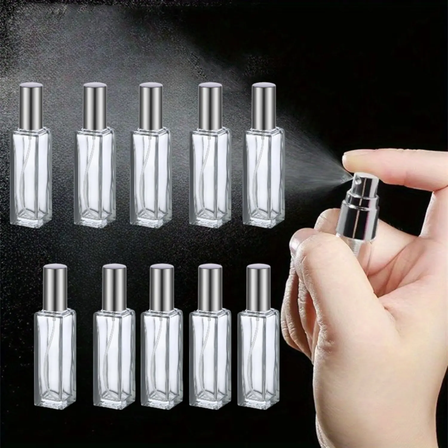 10/5 Pcs Refillable Glass Perfume Spray Bottles,Clear Fine Mist Atomizer Set,Portable Empty Square Cologne Travel Dispenser Multi-Pack with Silver Caps,Halloween Christmas Party Fathersdaygift,Hand Tools Kits