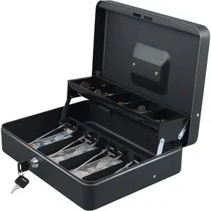 Box with  Tray and Key Lock, lock box with  Tray,Safe Lock Box with Key,Tiered,4 Bill / 5  Slots,11.8" x 9.5" x 3.5",Black Sand Grain