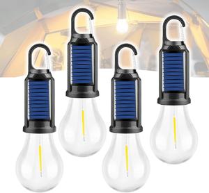 Solar LED Camping Lights with Hook – Type-C Rechargeable, IPX4 Waterproof, 3 Lighting Modes (High/Low/Strobe), 18650 Lithium Battery, Solar-Powered, Sleek Design– Portable, Durable Tent Lights for Hiking,Backpacking,Adventures,Hurricane Emergency Lighting