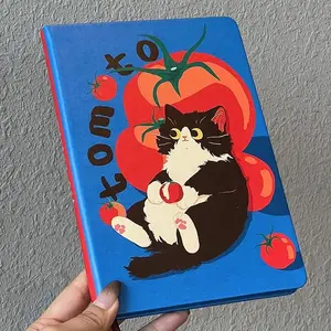 Cute Tomato Cat A5 Notebook, Thickened Simple High-Quality Journal, Lined Pages, Paper Cover, Animal Theme Diary for Writing & Sketching