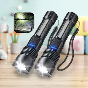 USB Rechargeable LED Flashlights with Red/Blue Side Light - 7 Modes - High Powered Handheld Torch - IPX4 Waterproof