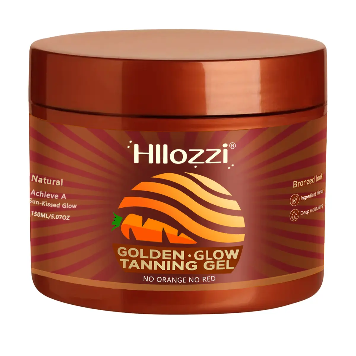 Hllozzi Golden Glow Tanning Gel 150ml｜Natural Bronzed Tan, No Orange No Red, Quick Absorption Non-Greasy Formula, Skin Friendly Hydrating, Infused with Carrot & Coconut Oil , Even Tanning for All Skin Tones & Tanning Bed Use Flawless Nourishing