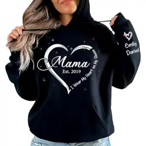 Custom Mama Hoodie - Personalized Mother's Day Sweatshirt - Heart Design with Kids' Names - Cozy Gift for Mom, Grandma - Trendy Oversized Hoodie