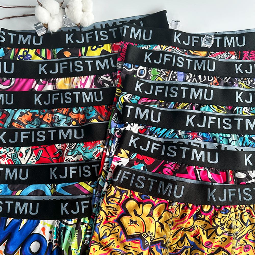 KJFISTMU 12-piece set of men's boxer briefs with stylish printed patterns, long-length men's boxer briefs, soft and breathable, trendy graffiti sports underwear, men's underwear, cycling shorts Men's Clothing Set Fabric Menswear