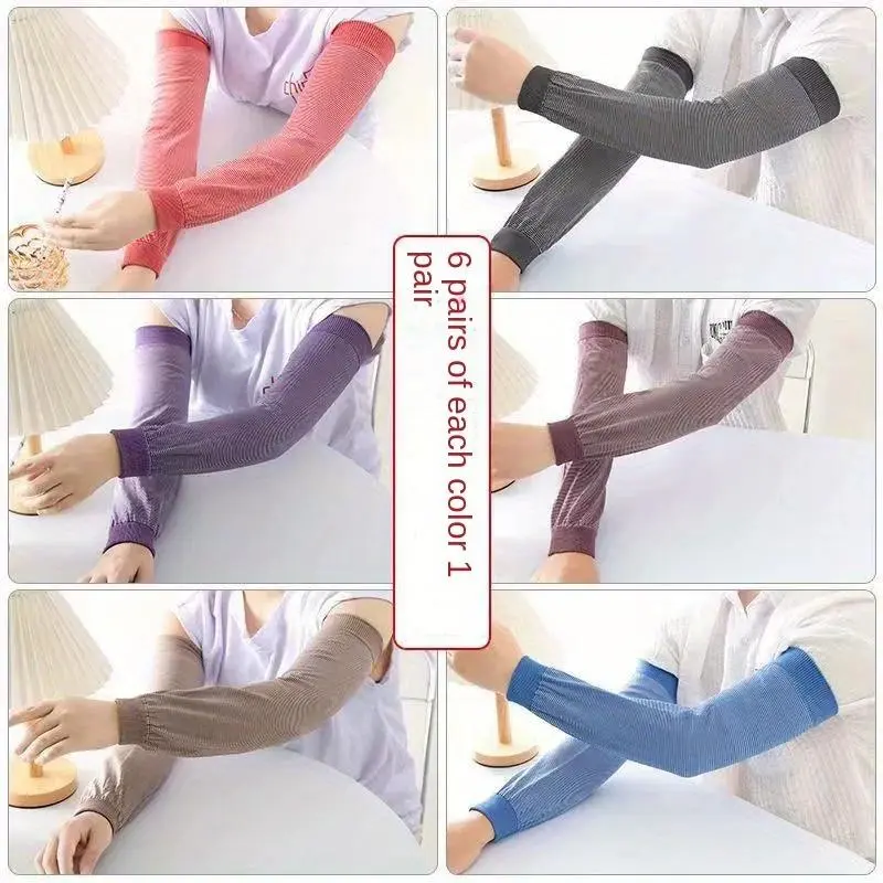Unisex Long Knitted Arm Sleeves 6-Pair Pack - Breathable Elastic Protective Covers for Outdoor Work and Household Labor, Gloves, Cotton, Elastic Cuffs, Knit Sleeves, Workhousehold